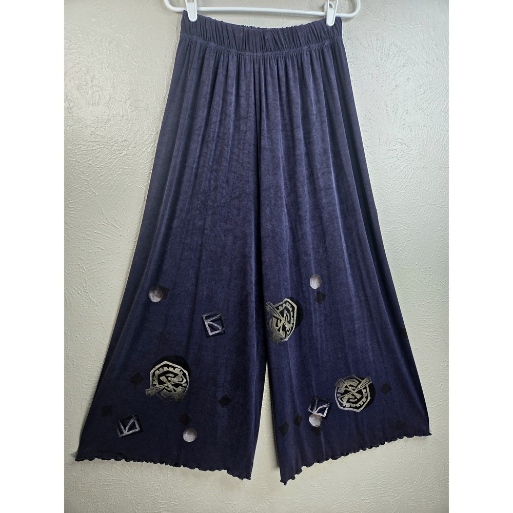Vintage Blue Fish Wide Leg Crop Pant Purple Relaxed Gaucho Lagenlook Art to Wear